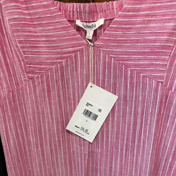 New Splendid Pink & White Midi Dress Linen Blend Vertical Striped Size Large - Picture 8 of 10